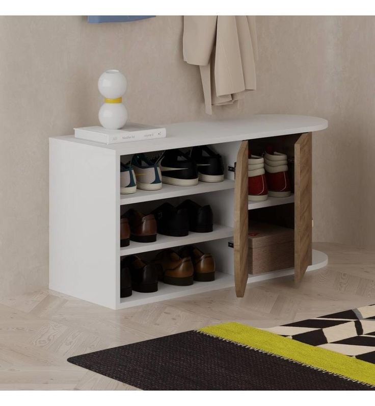 Meuble chaussures moderne - Blanc et Noyer