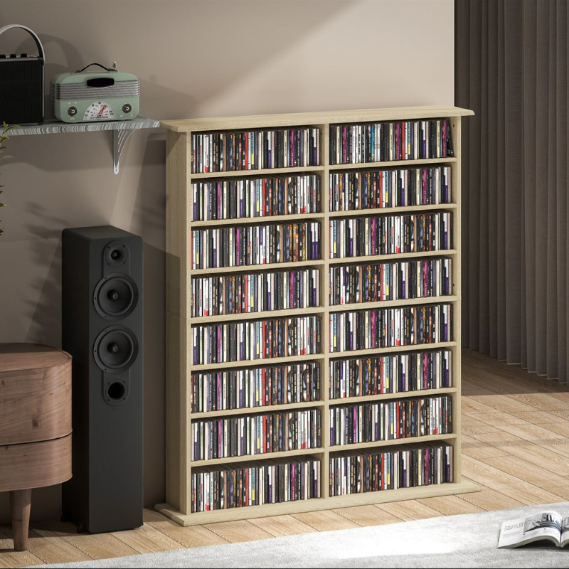 Bibliothèque Multimédia Premium – Chêne (Capacité 720 CD / 396 DVD)