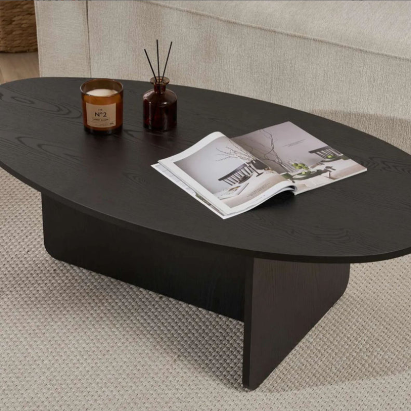 Table basse moderne ovale - Pied en T (Noir / Chêne / Noyer)