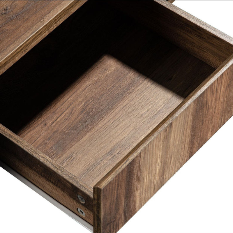 Table basse à grain de bois - Table de salon avec tiroirs - Grands treillis de rangement des deux côtés - Style industriel