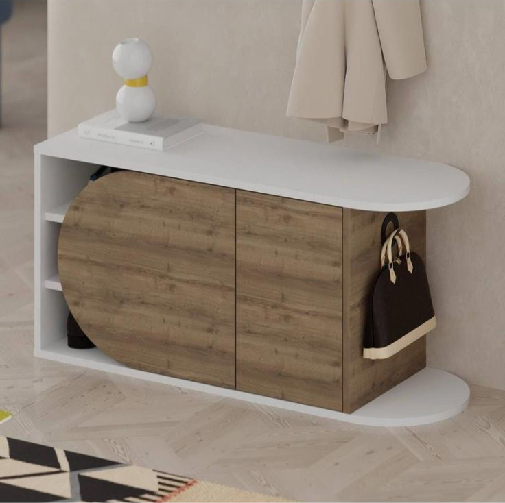 Meuble chaussures moderne - Blanc et Noyer