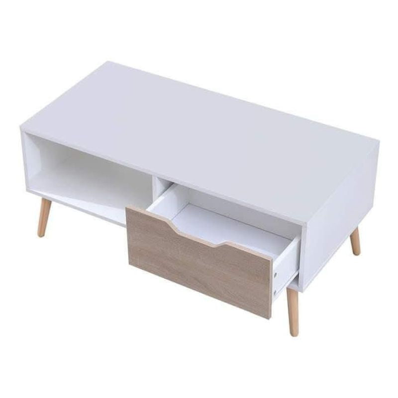 Table basse - Blanc et chêne - avec terroir bois Mdf - 100 cm