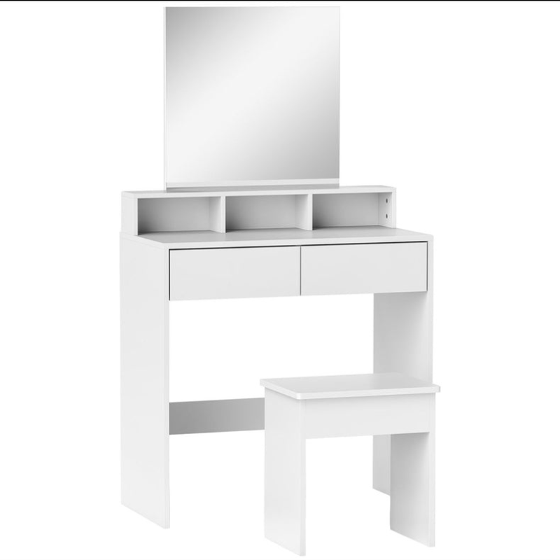 Coiffeuses de Maquillage avec Miroir, 3 Étagères, 2 Tiroirs et Tabouret