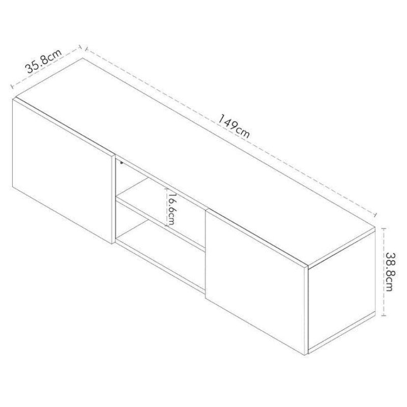 Meuble TV Mural Ayze 149cm Anthracite - Blanc - Noyer