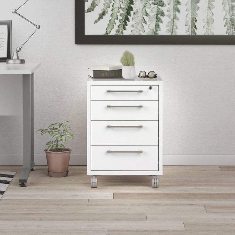 Table Sous le bureau de travail - Blanc 4 tiroirs bois MDF