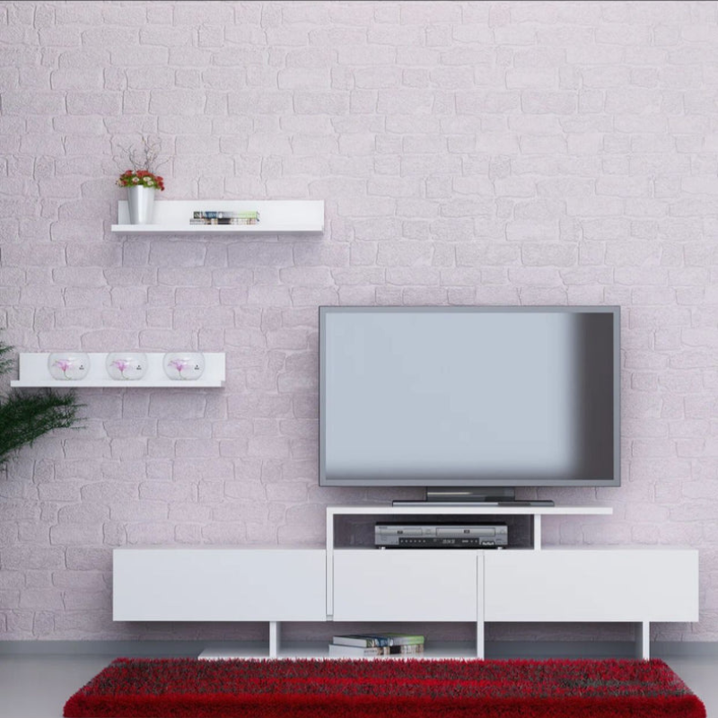 Meuble TV - Brodie-Lee pour téléviseurs de 48 pouces avec étagère - Blanc 164cm