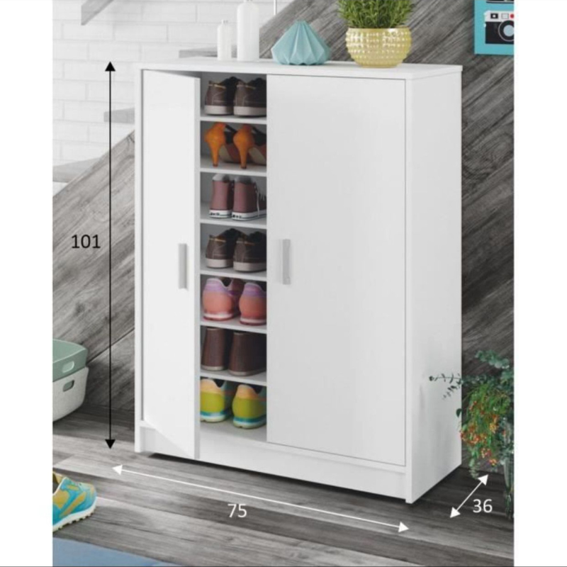 Meuble à Chaussures Armoire BASIC – 2 Portes & 6 Étagères – Blanc