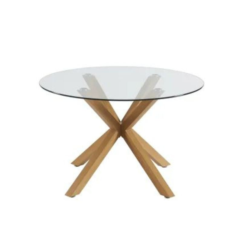 Harry - Table à manger ronde verre et effet bois hêtre - 120cm transparent