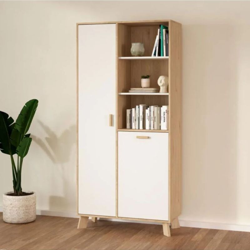 Buffet haut à deux portes en finition chêne et blanc