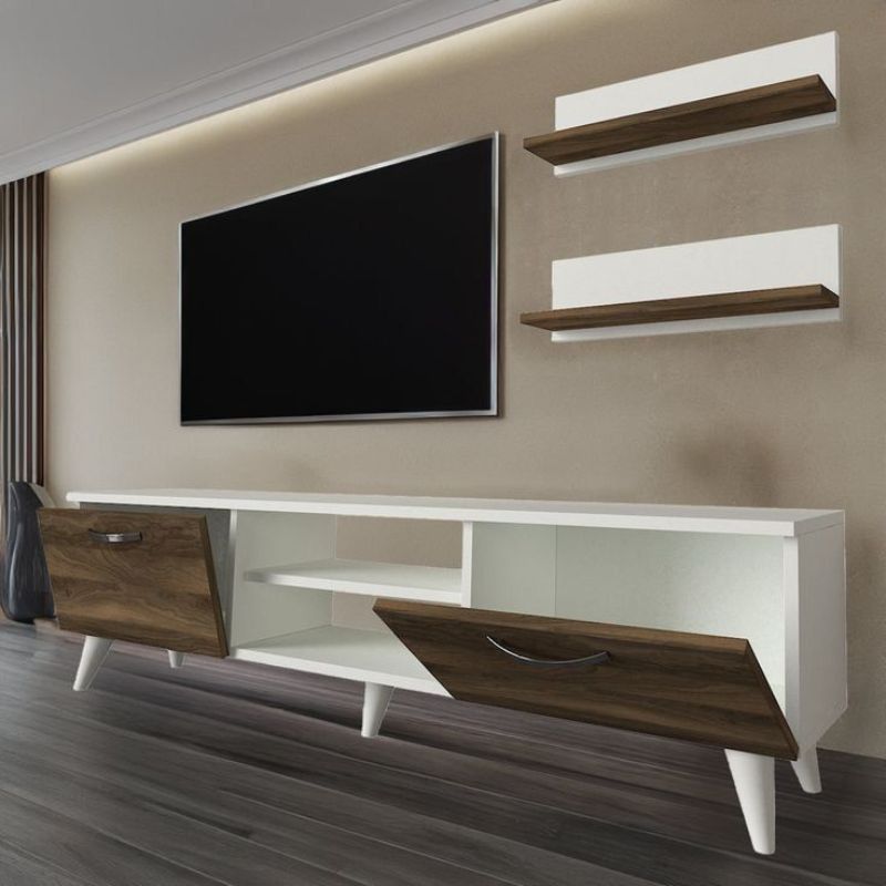 Meuble TV AYKIL - Noyer et Blanc - 150cm