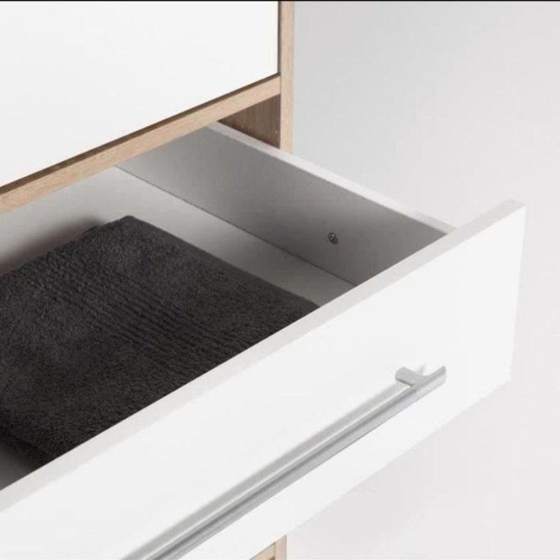 Armoire 4 portes battantes + 6 tiroirs - Chene et blanc