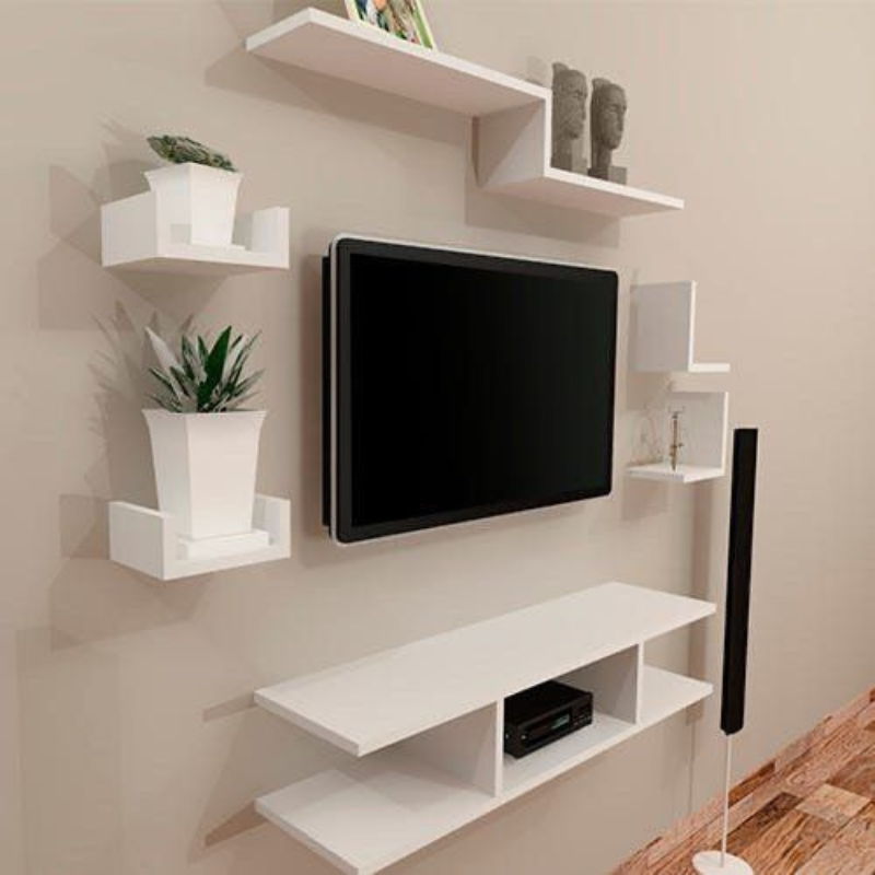 Meuble TV - 120cm Blanc avec étagère