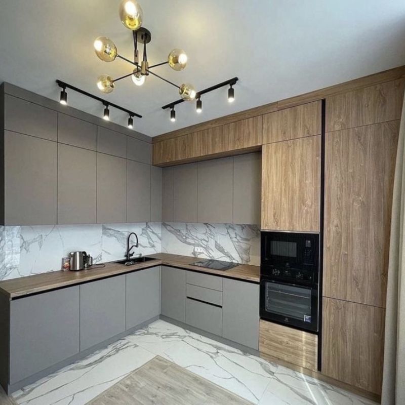 Cuisine GREY & OAK - Anthracite Mat & Chêne Naturel Sur Mesure