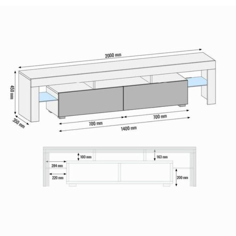 Meuble Tv 200cm Avec éclairage LED OTIS - Banc - chêne - noir
