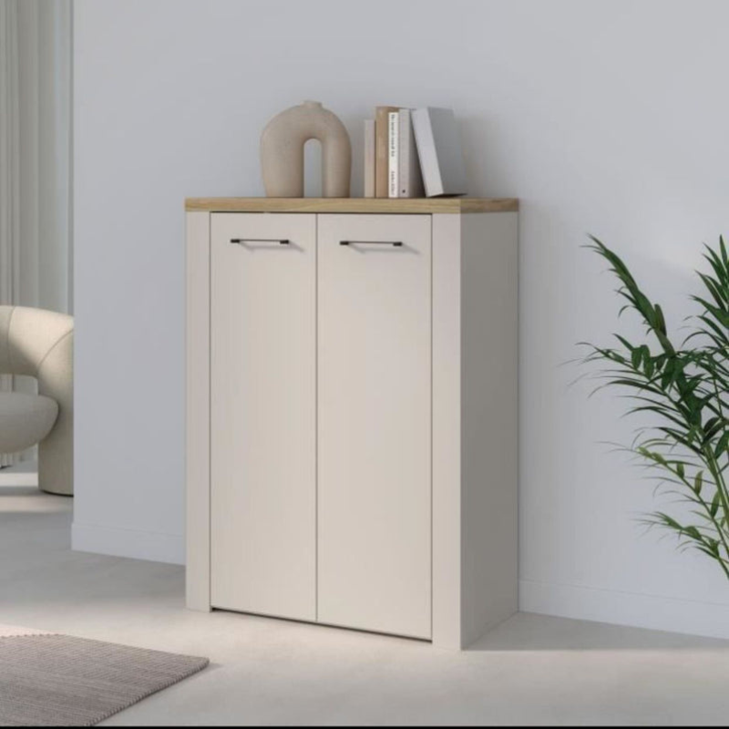 Meuble de Rangement NELLEKE – Décor Sable & Chêne
