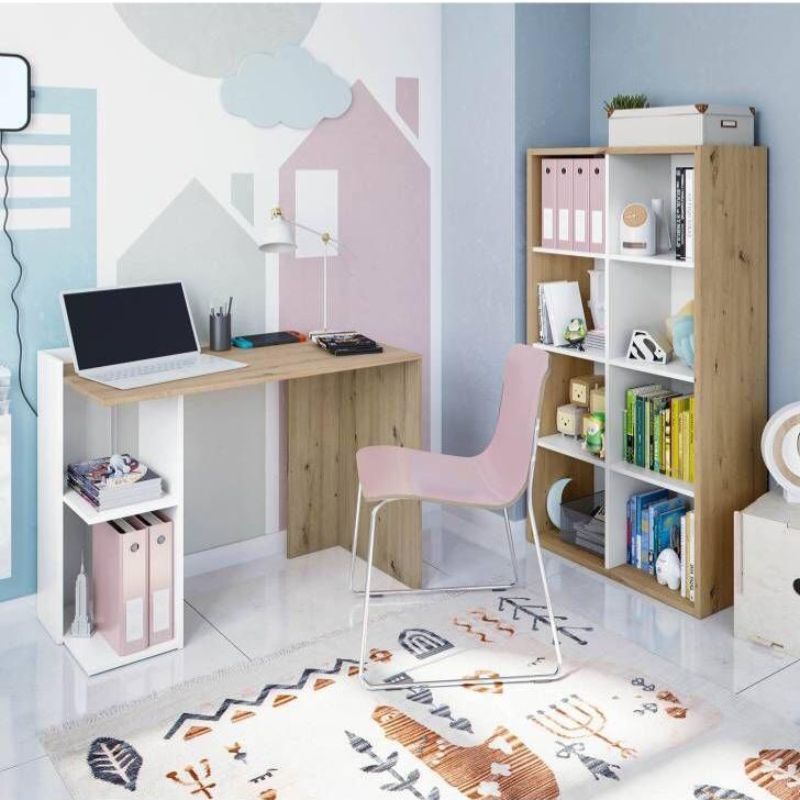 Bureau - MOOD - 100cm Blanc et chêne bois Mdf