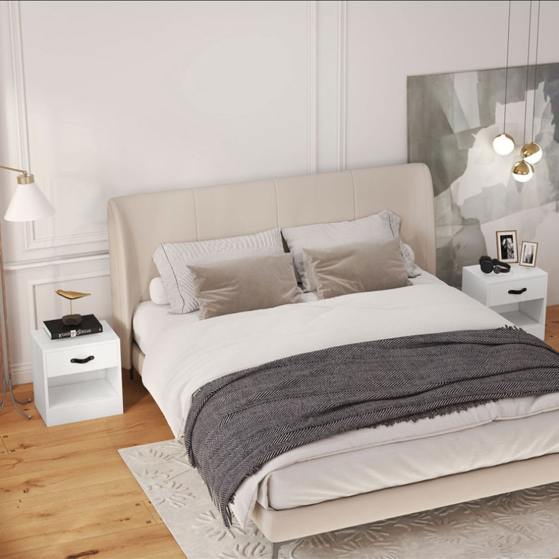 Pack de 2 Tables de Chevet avec Tiroir et Compartiment Ouvert pour Salon - Blanc
