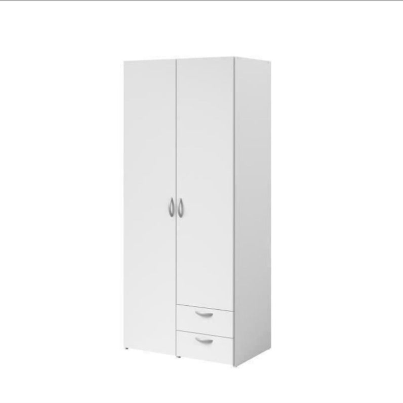 Armoire VARIA – 2 Portes Battantes & 2 Tiroirs – Blanc Épuré