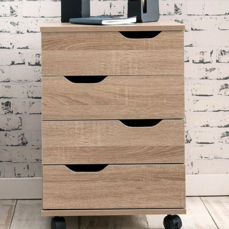 Table de chevet - Chêne 4 tiroirs bois MDF