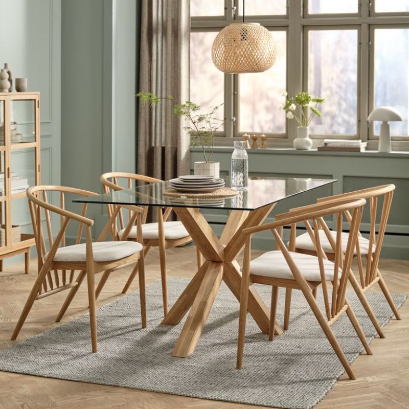 Table à Manger AGERBY – Verre Trempé & Hêtre Naturel