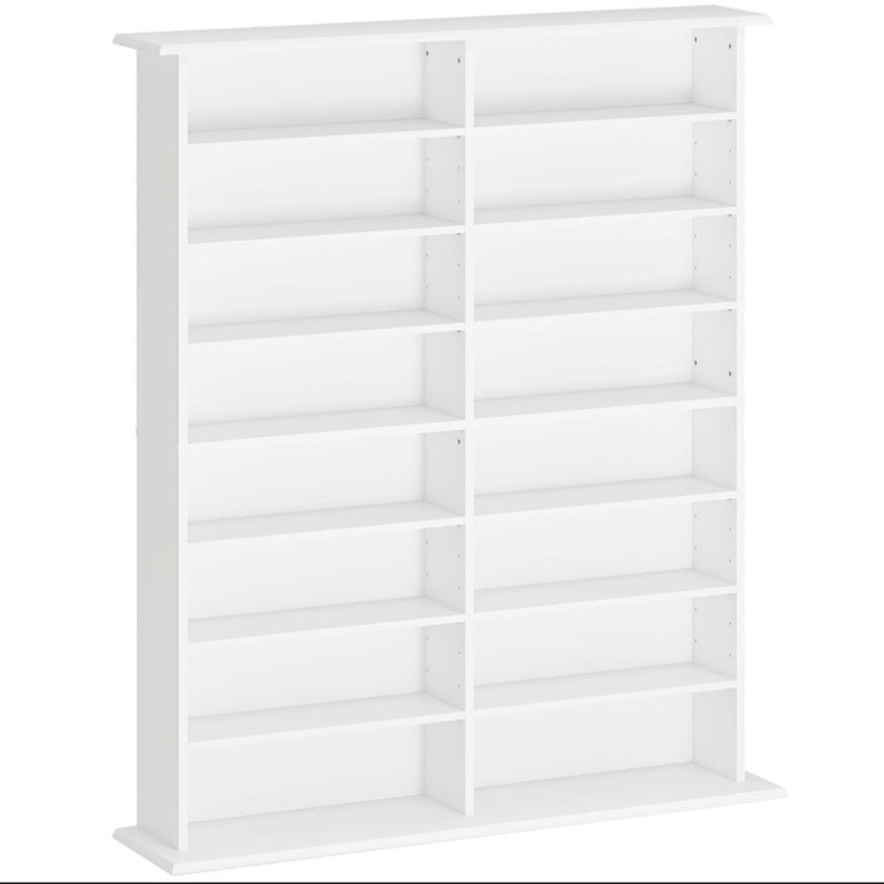 Rangements pour CD et DVD avec 16 compartiments et 12 étagères réglables, capacité max. 720 CD/396 DVD et Blu-ray