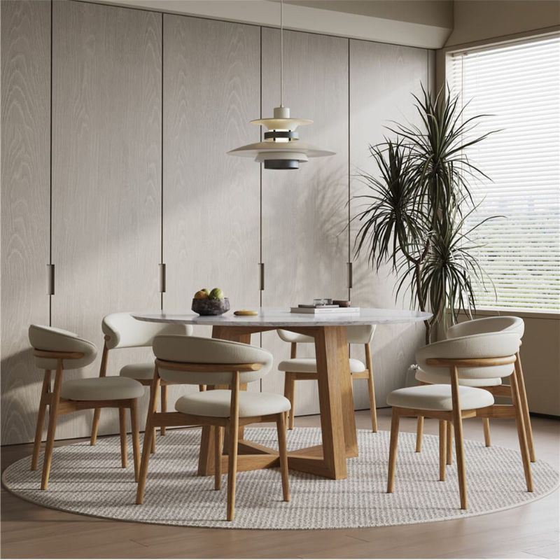 Table de salle à manger bois hêtre en marbre de Carrare italien Devereaux