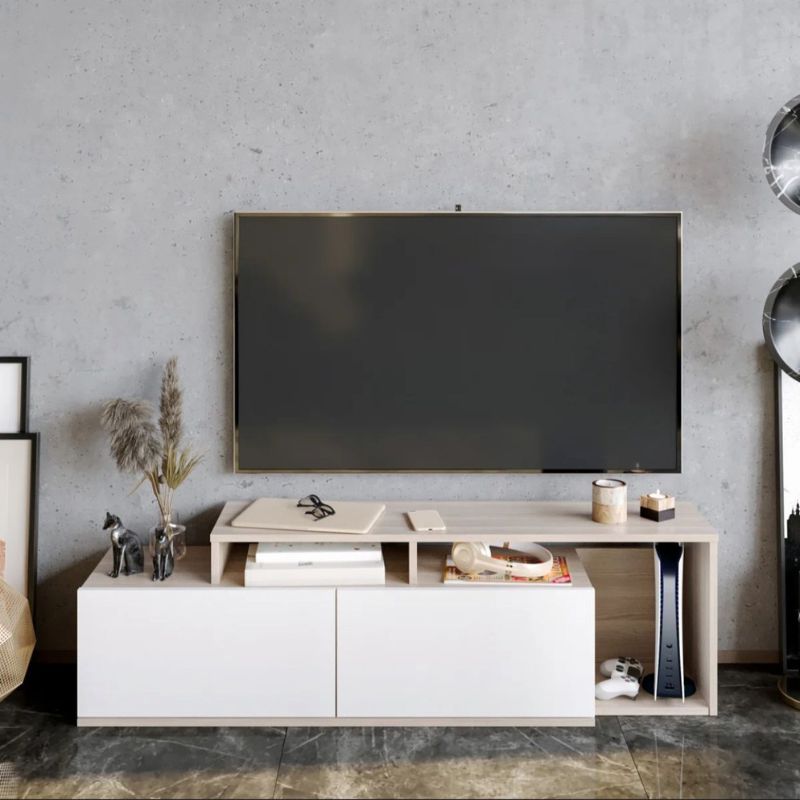 Meuble TV Niklas pour téléviseurs - Blanc et Kordoba - 149cm