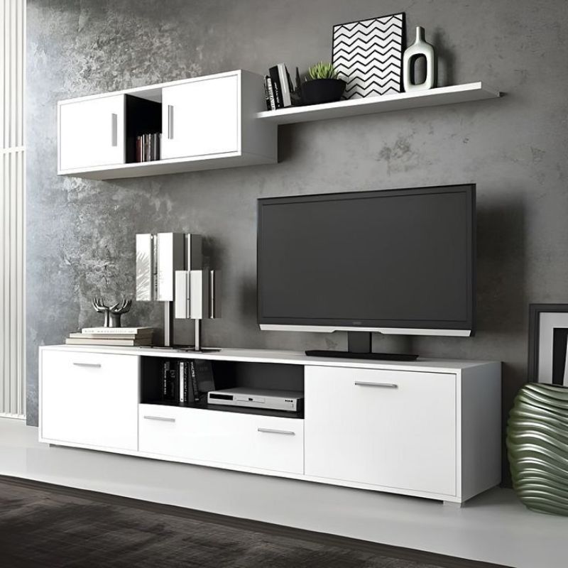 Ensemble complet petit salon : Meuble TV, Unité murale & Étagère - 200cm
