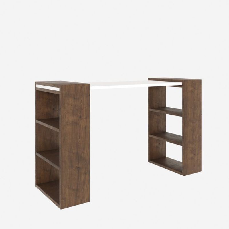 Bureau MADERA - Blanc et Noyer - avec Rangement Intégré