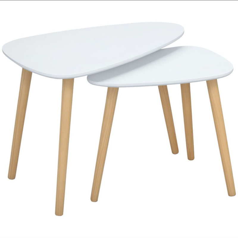 Lot de 2 tables basses gigognes design scandinave pieds en bois et plateau en bois