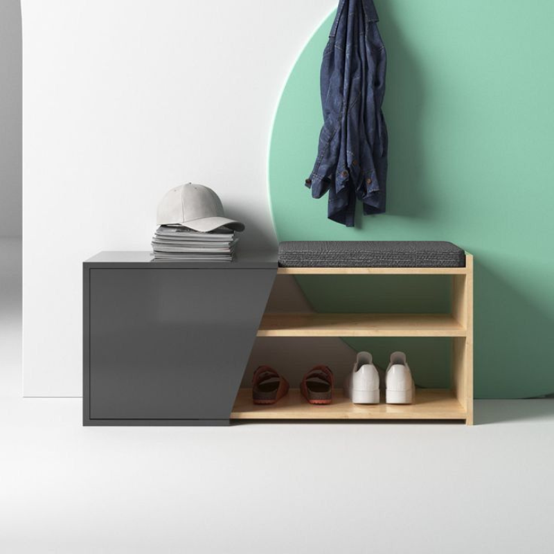 Meuble chaussures avec assises FIONA - anthracite - chêne et Gris bois Mdf  104 cm