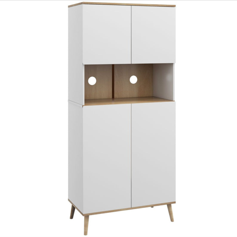 Buffet de cuisine armoire de rangement 2 placards avec porte étagères réglables niche centrale 2 passe-câbles blanc