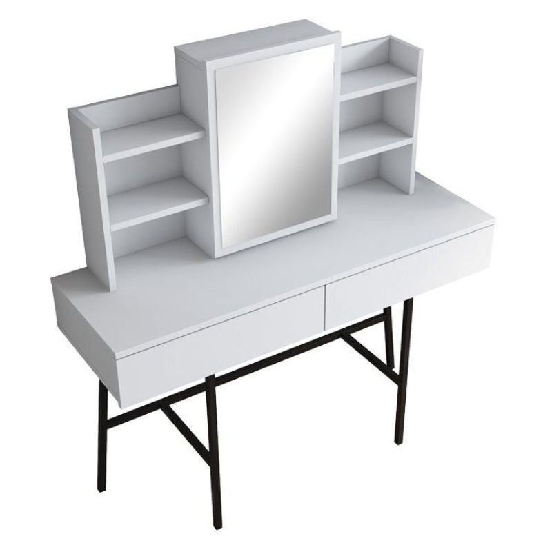 Coiffeuse de Maquillage Moderne - Blanc - Miroir & Multi-tiroirs