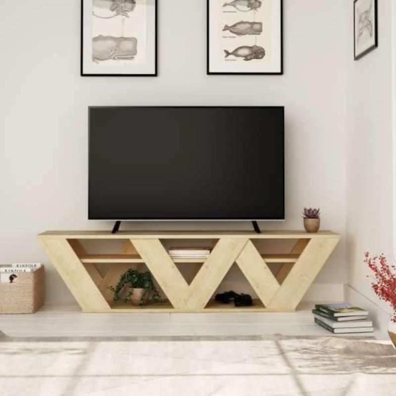 Meuble TV RALLA 158cm - Gris / Chêne / Blanc