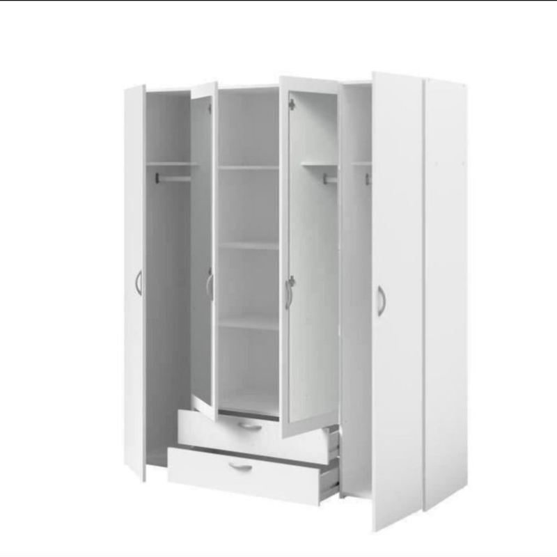 Armoire VARIA - Décor blanc - 4 portes battantes + 2 miroirs + 2 tiroirs