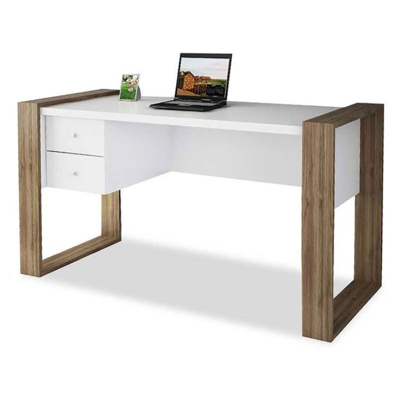 Bureau SWORD - Blanc & Noyer - 158 cm