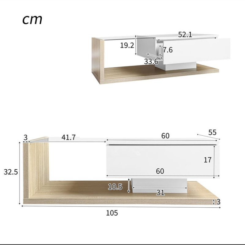 Ensemble de Tables Basses s et Extensibles avec Deux Tiroirs, Design Élégant en MDF