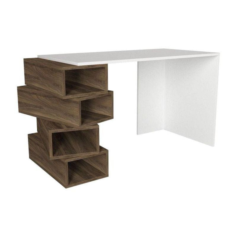 Bureau - AKIR - Blanc et Noyer bois Mdf 130cm