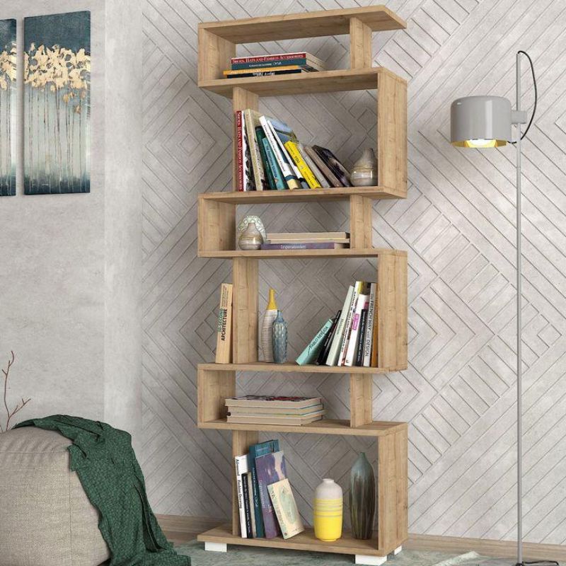 Bibliothèque à étagères - LOCK - 163cm chêne bois Mdf