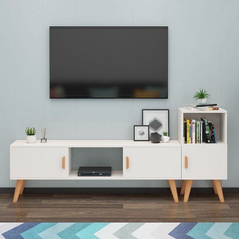 Meuble TV - SCANDI - 120cm salon et séjour blanc - Blanc et chêne