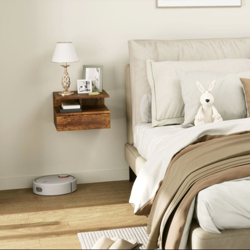 Pack Set de 2 Tables de Chevet Suspendues pour Chambre à Coucher avec Tiroir et Étagère