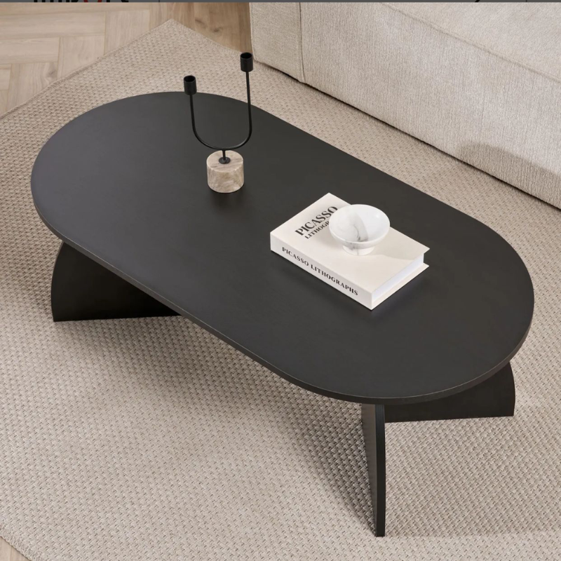 Table basse ovale - pieds courbes (Noir / Chêne / Noyer)