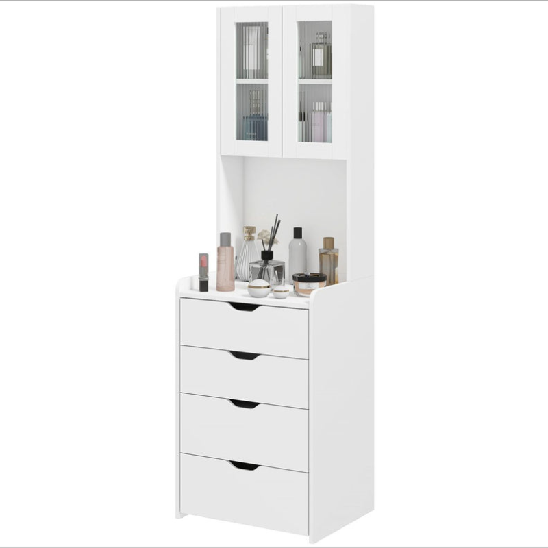 Coiffeuses - HOMCOM - Blanc - Maquillage avec étagères  miroir pliant et tabouret rembourré 3 tiroirs étagères