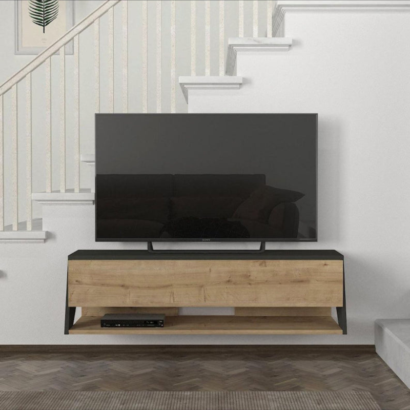 Meuble TV design suspendu LAVA 120cm - Chêne et Gris anthracite