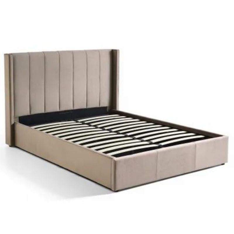 Lit Double MAGORIAL – Sommier Relevable en Velours Taupe