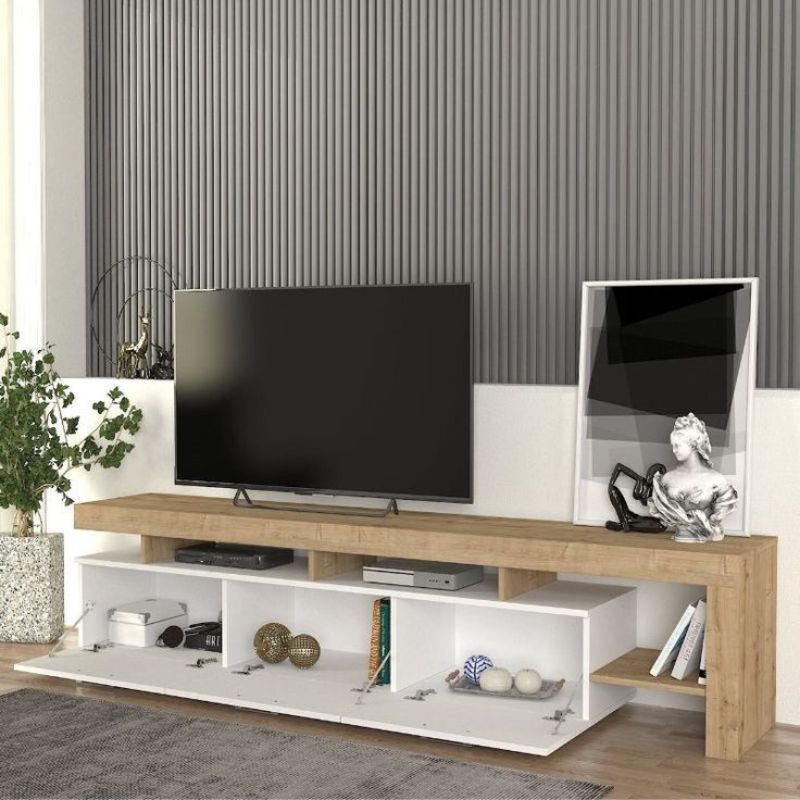 Meuble TV Acnes Megapap - chêne et blanc - noir et Noyer 220cm