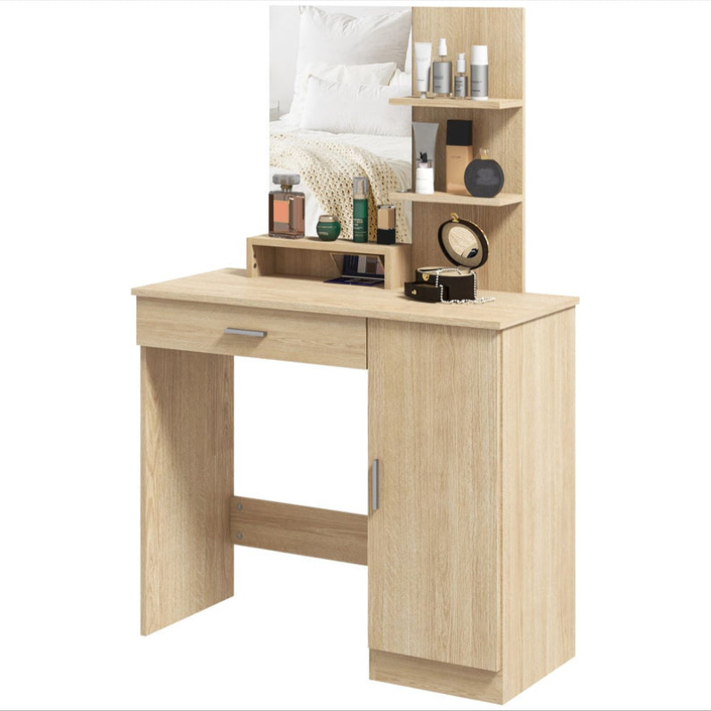 Coiffeuse de Chambre Polyvalente – Érable – avec Armoire, Miroir & Étagères
