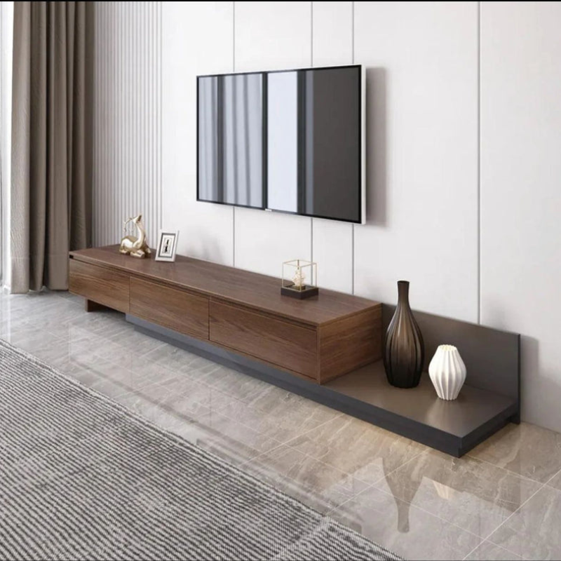 BELY Meuble TV en Noyer et Gris - 200cm