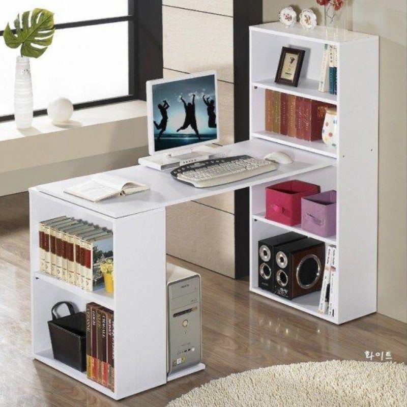 bureau Blanc - en bois Mdf- avec bibliothèque de rangement 120cm
