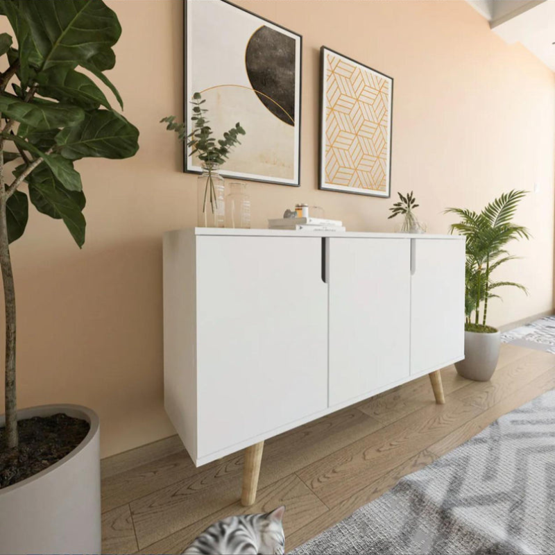 Buffet salle à manger blanc à poignées intégrées - 120 cm
